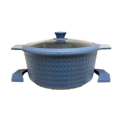 7 Quart Ceramic Non-Stick Diamond Cut Stock Pot with Lid - Blue
