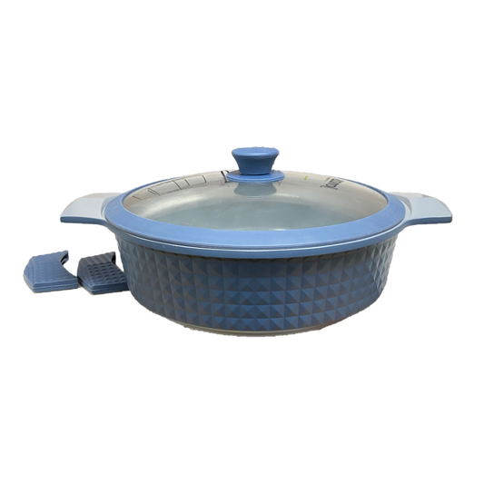 4.5 Quart Ceramic Non-Stick Diamond Cut Low Casserole Pot with Lid - Blue