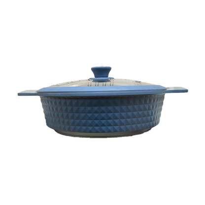 4.5 Quart Ceramic Non-Stick Diamond Cut Low Casserole Pot with Lid - Blue