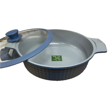 4.5 Quart Ceramic Non-Stick Diamond Cut Low Casserole Pot with Lid - Blue