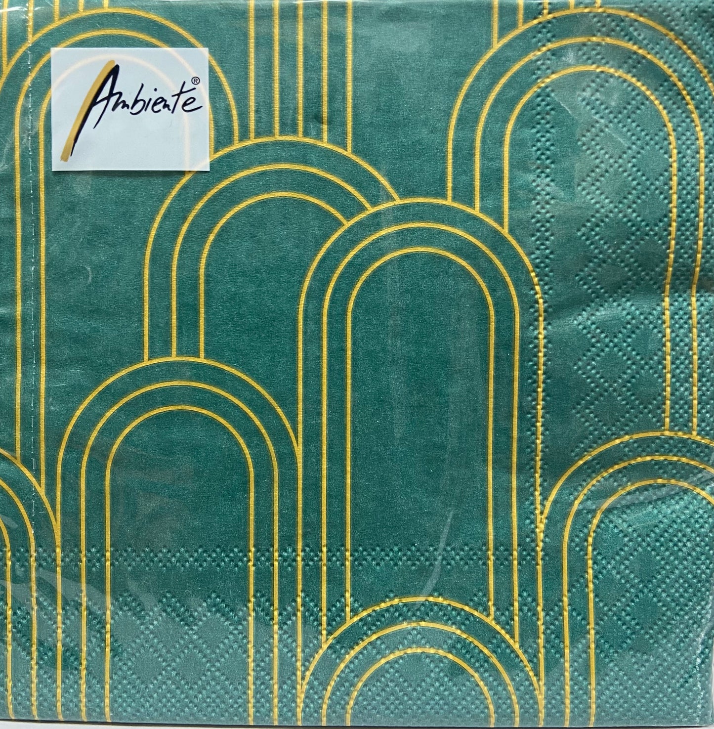 Geometric Gold Green Printed Lunch Napkins - 20 Count