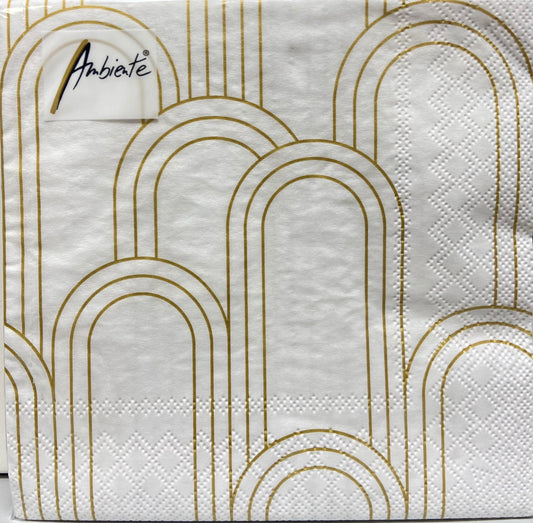 Geometric White Gold Printed Lunch Napkins - 20 Count
