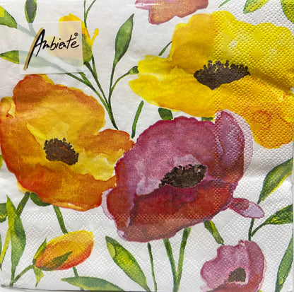 Poppy Flowers Printed Lunch Napkins - 20 Count