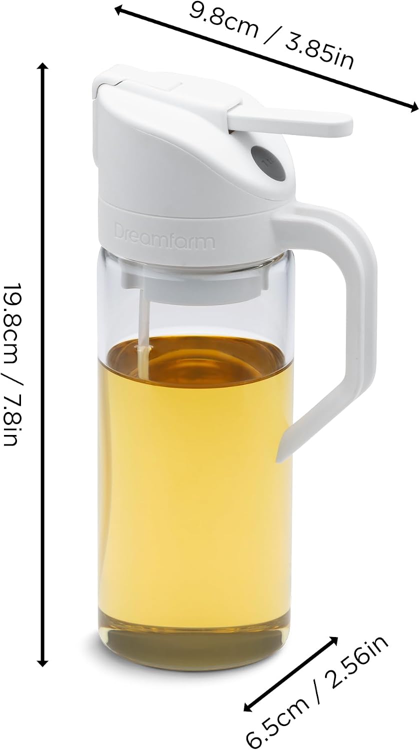No Clog Olive Oil Pourer & Dosing Sprayer Mister Aerosol Free Glass 12 oz -White