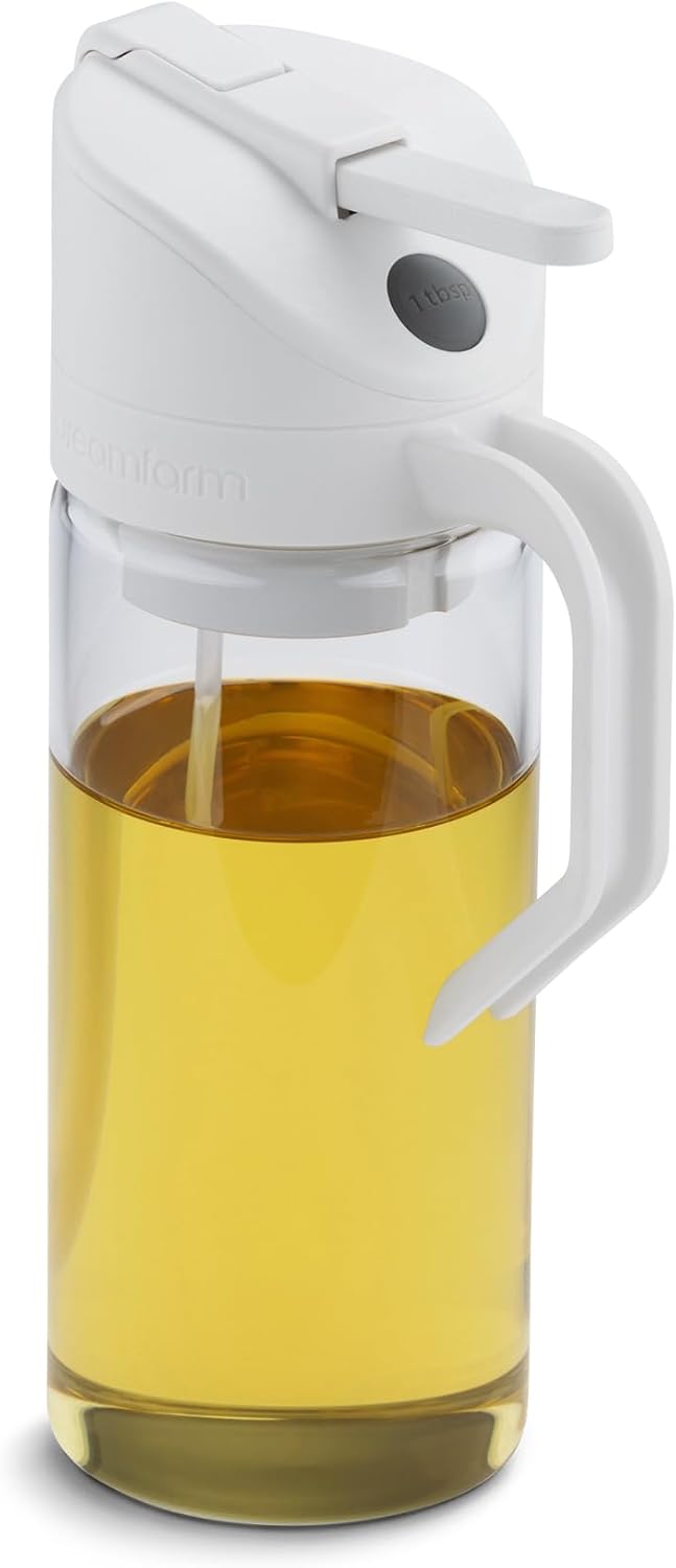 No Clog Olive Oil Pourer & Dosing Sprayer Mister Aerosol Free Glass 12 oz -White