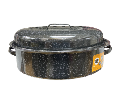 Large 18" inch Enameled Speckled Roaster, 15 lb Capacity
