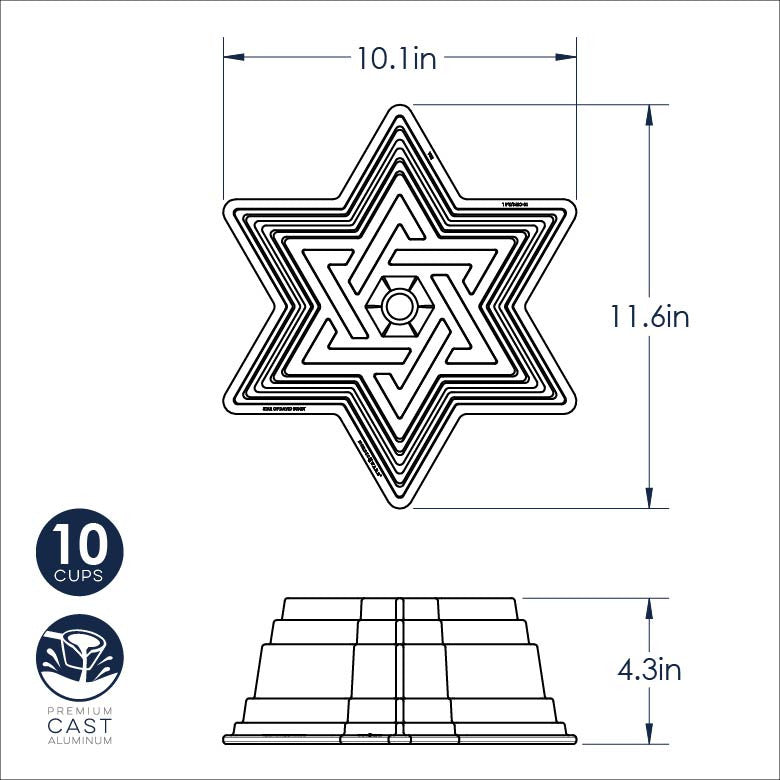 Star of David Bundt Pan - Heavy Duty Cast Aluminum