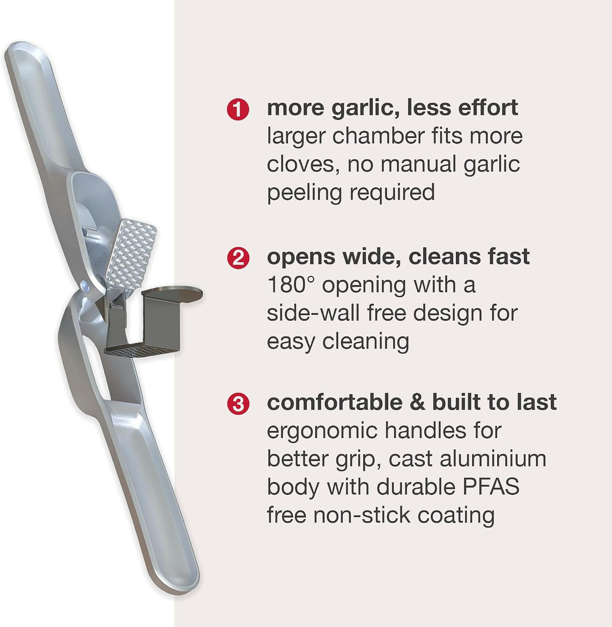 Stainless Steel Garlic & Ginger Press - Odor Free Hands, No Peel