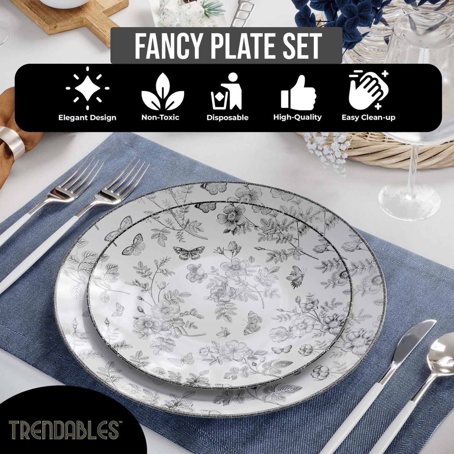 10 In. Trendables Classic Botanical Plastic Dinner Plates - 10 ct