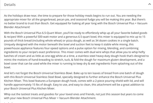 Bosch universal plus mixer + stainless steel bowl