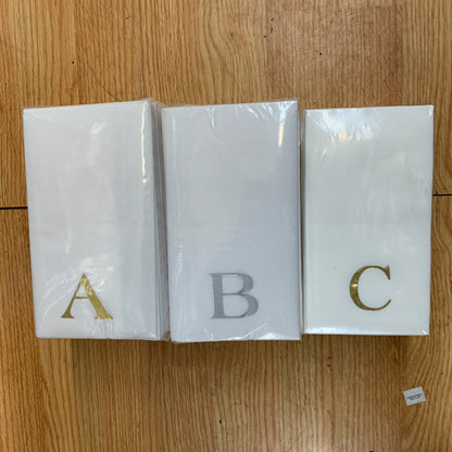 Gold Initial Guest Size Napkin -Foil Print/Textile Like Linen Feel 30 pk